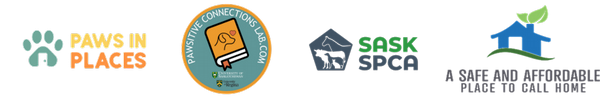 agency logos for Paws in Places, Saskatoon SPCA, Pawsitive Connections Lab.ca, and Safe and Affordable