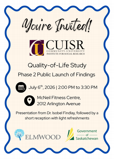 quality of life event poster - july 6th, 2pm, McNeil Fitness Centre Saskatoon